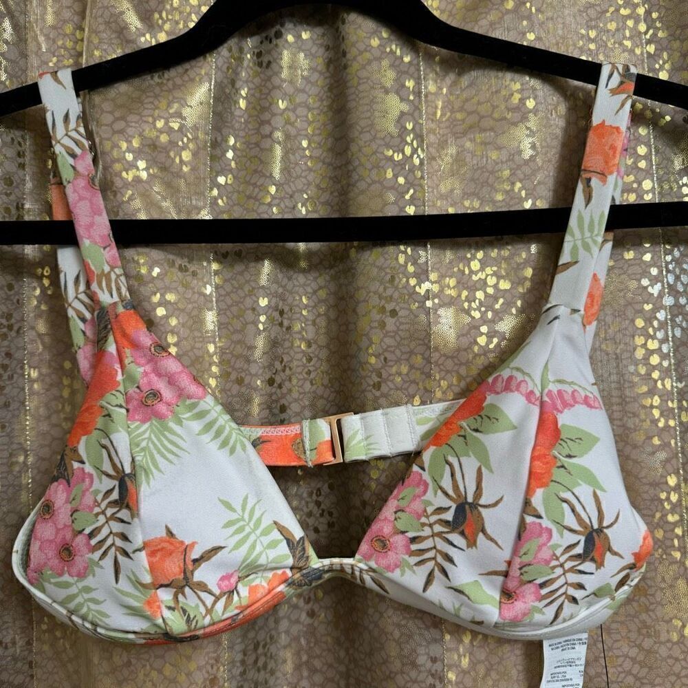 Volcom Desert Blooms Floral Orange Green Triangle Bikini Top Small NWT